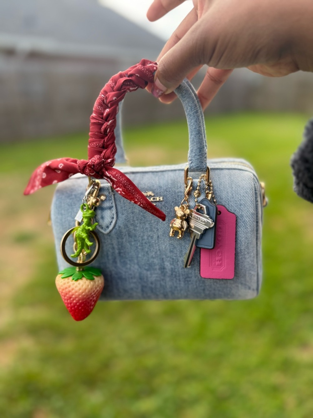 Coach Mini Rowan Crossbody Bag In Loved Denim With Charms - Picture 13 of 13